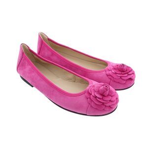 Daniela Fargion Fuschia Suede Camelia Toe Flat Suede Ballerina Shoes-